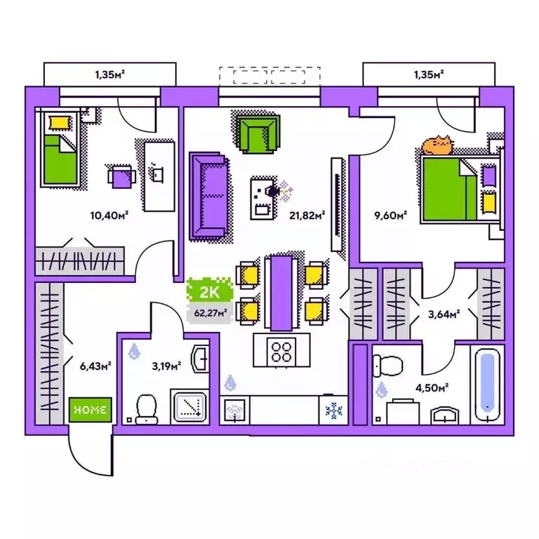 2-к кв. Тюменская область, Тюмень Полевая ул., 93к1 (62.27 м) - Фото 1