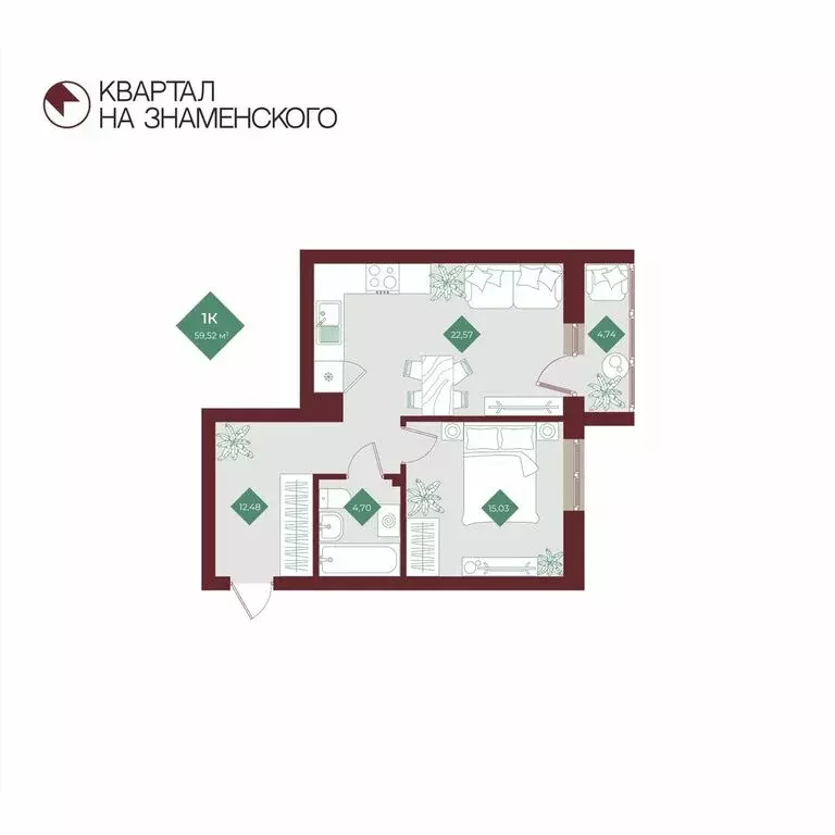 1-комнатная квартира: Тобольск, микрорайон 3Б, 6Бк2 (59.52 м) - Фото 1