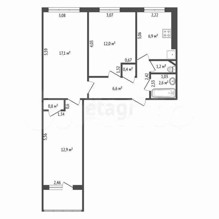 9-к. квартира, 63 м, 9/9 эт. - Фото 1