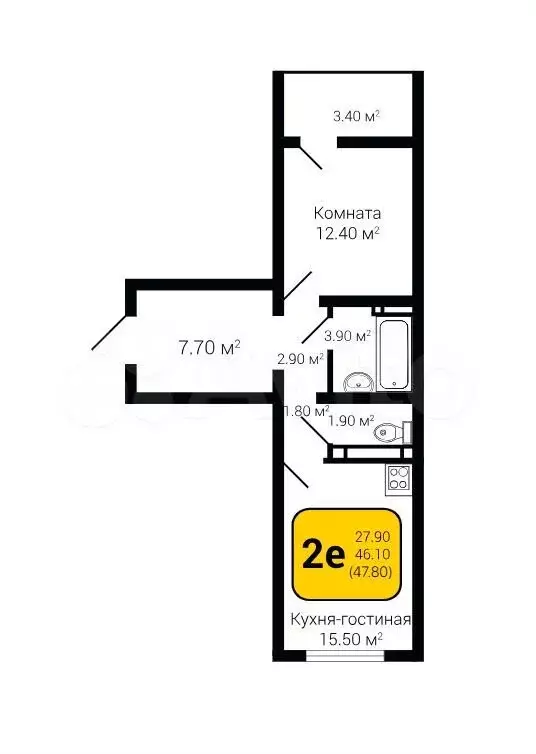 1-к. квартира, 47,8 м, 18/20 эт. - Фото 1