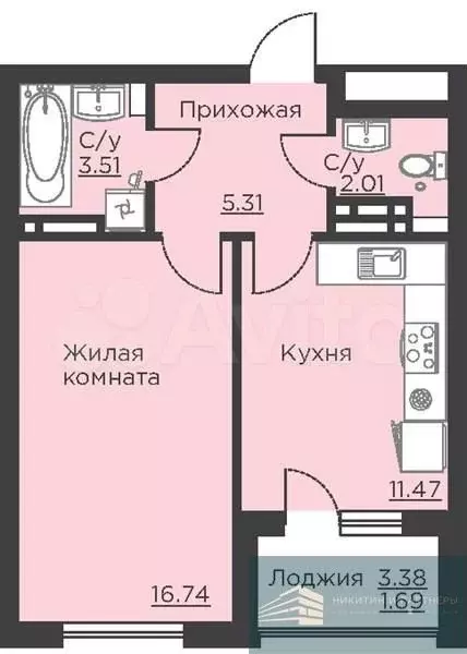 1-к. квартира, 40,7 м, 13/18 эт. - Фото 0