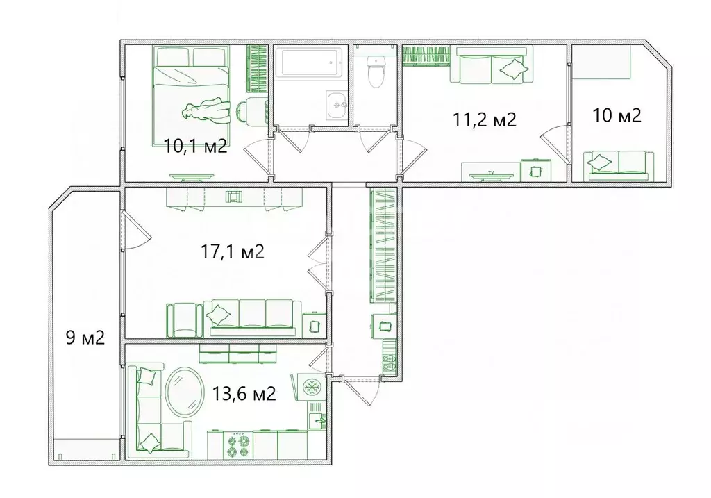 3-к кв. Омская область, Омск ул. Завертяева, 16 (71.2 м) - Фото 2