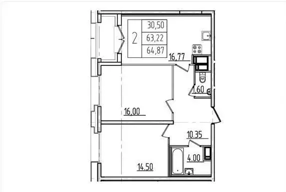 2-к кв. Санкт-Петербург ул. Типанова, 22 (64.0 м) - Фото 2