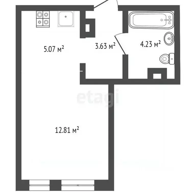 Студия Тюменская область, Тюмень ул. Тимофея Чаркова, 87 (19.3 м) - Фото 1