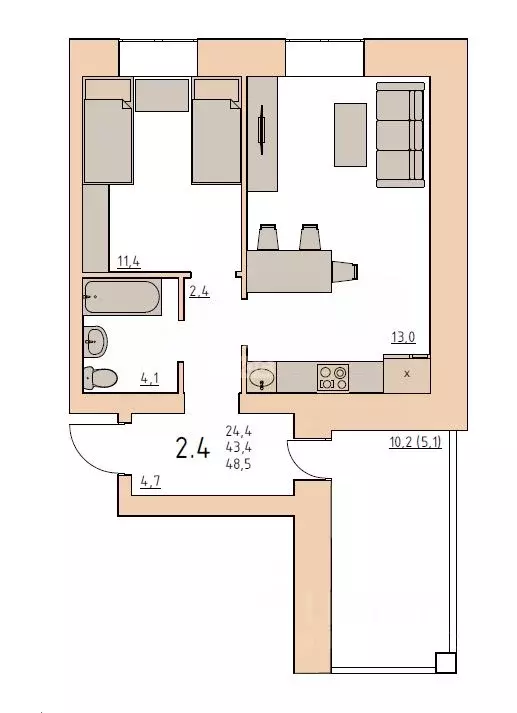 1-к кв. Вологодская область, Вологда ул. Чернышевского, 110Ак2 (48.5 ... - Фото 2