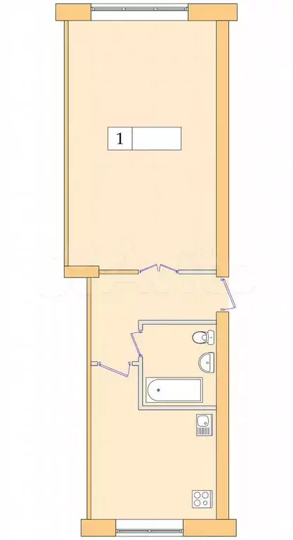 1-к. квартира, 30,6 м, 4/5 эт. - Фото 0