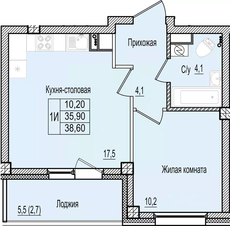 1-к кв. Псковская область, Псков Крестовское ш., 6 (38.6 м) - Фото 1