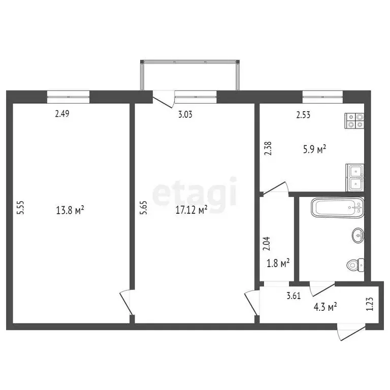 2-комнатная квартира: Тюмень, Авторемонтная улица, 27 (44.3 м) - Фото 1