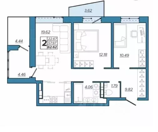 2-к кв. Брянская область, Брянск Московский мкр, Микрорайон Акватория ... - Фото 1