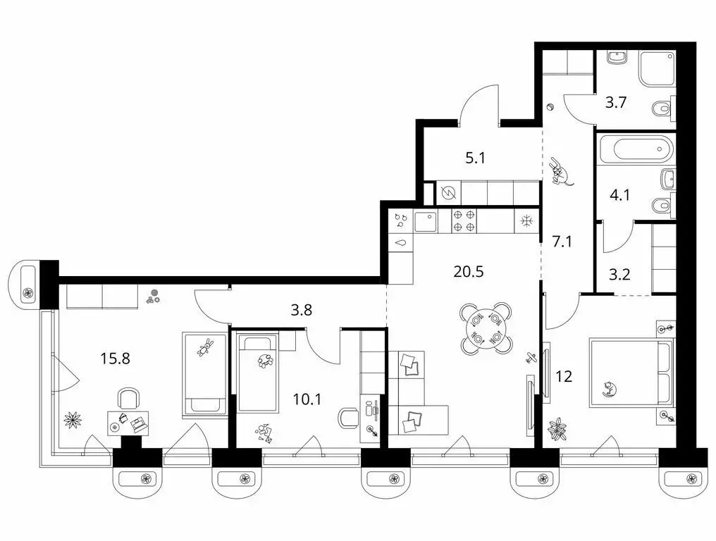 3-комнатная квартира: Казань, ЖК Сиберово, 3 (85.4 м) - Фото 0