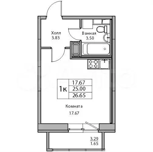 Квартира-студия, 25м, 22/23эт. - Фото 0