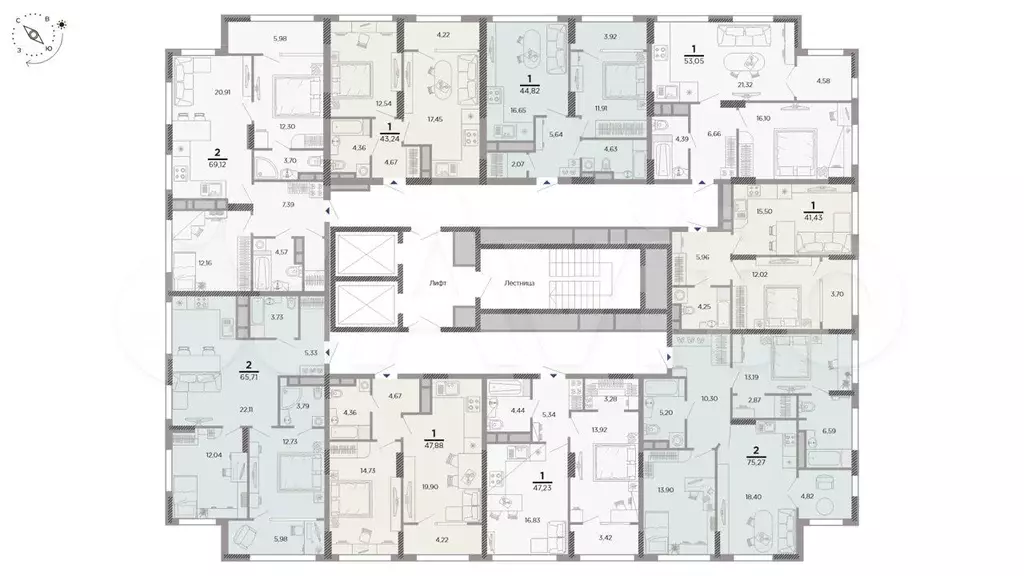 1-к. квартира, 41,4 м, 23/25 эт. - Фото 1