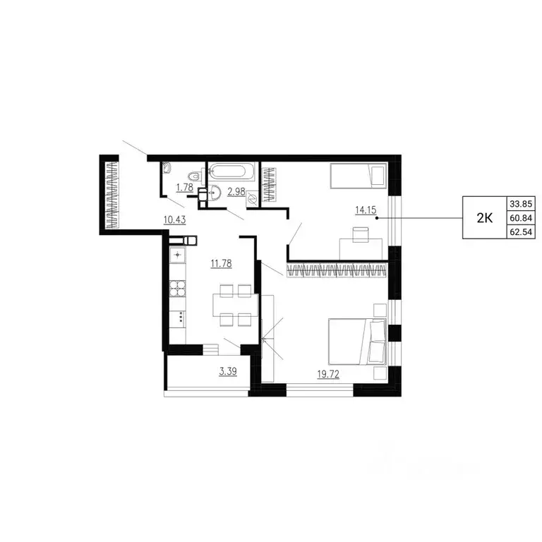 2-к кв. Орловская область, Орел Ломоносов жилой комплекс (62.54 м) - Фото 2