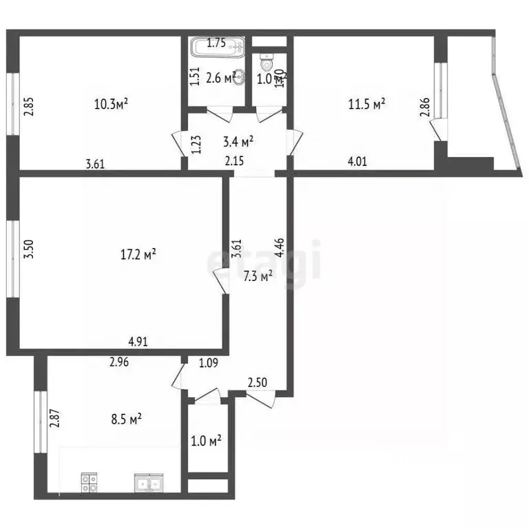 3-к кв. Калининградская область, Калининград Интернациональная ул., 60 ... - Фото 2