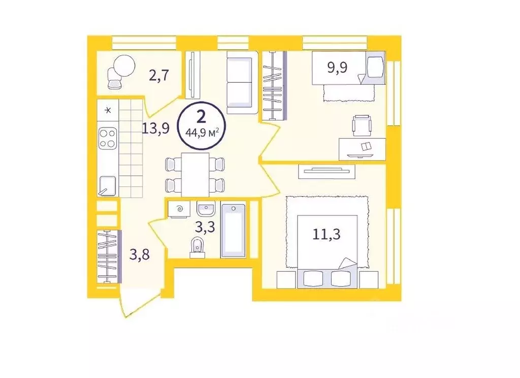 2-к кв. Свердловская область, Екатеринбург ул. Пехотинцев, 1В/2 (43.5 ... - Фото 1
