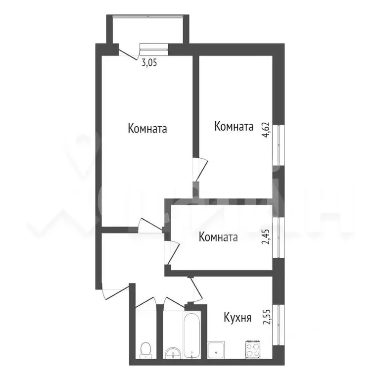 3-к кв. Тамбовская область, Тамбов ул. Жуковского, 1Б (51.4 м) - Фото 1