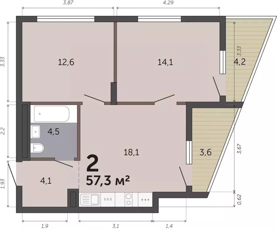 2-к кв. Свердловская область, Екатеринбург Малевич жилой комплекс ... - Фото 1