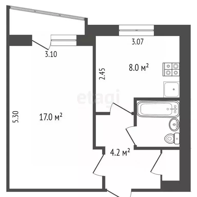 1-к кв. Татарстан, Набережные Челны просп. Вахитова, 22 (32.5 м) - Фото 2