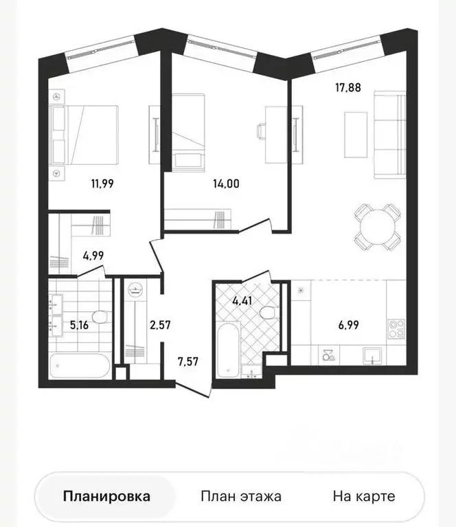 3-к кв. Москва Репаблик жилой комплекс, к2.3 (76.0 м) - Фото 2