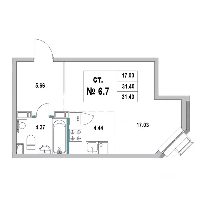Студия Ленинградская область, Выборг ул. 2-я Южная, 4 (31.4 м) - Фото 1