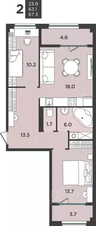 2-к кв. Архангельская область, Северодвинск  (67.3 м) - Фото 0