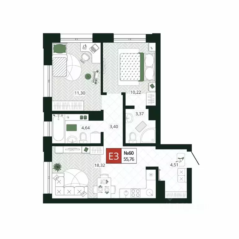 2-к кв. Тульская область, Тула Мясново мкр, Желания жилой комплекс ... - Фото 0