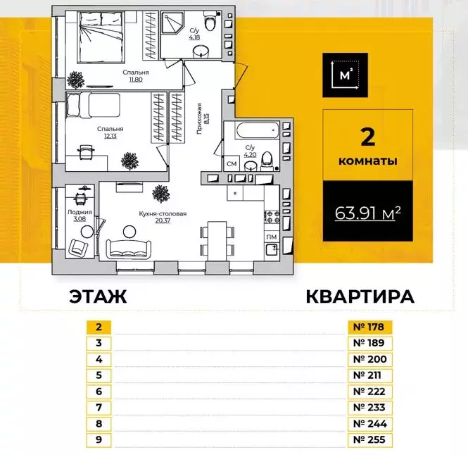 2-к кв. Калужская область, Калуга ул. Счастливая, 9А (63.91 м) - Фото 0