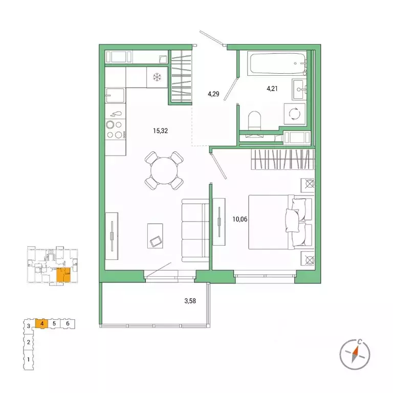 1-к кв. Санкт-Петербург Окла жилой комплекс (34.95 м) - Фото 0