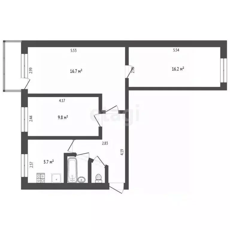 3-к кв. Тюменская область, Тюмень ул. Рационализаторов, 19 (56.0 м) - Фото 0