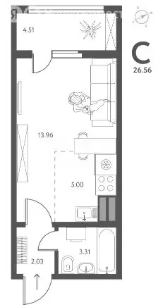 Квартира-студия: Липецк, улица Перова, 2Д (26.56 м) - Фото 1