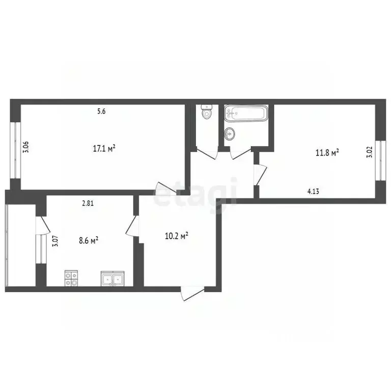2-к кв. Псковская область, Псков Ротная ул., 33 (52.8 м) - Фото 2