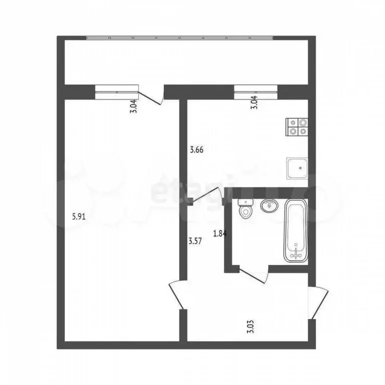 1-к. квартира, 39 м, 6/10 эт. - Фото 0