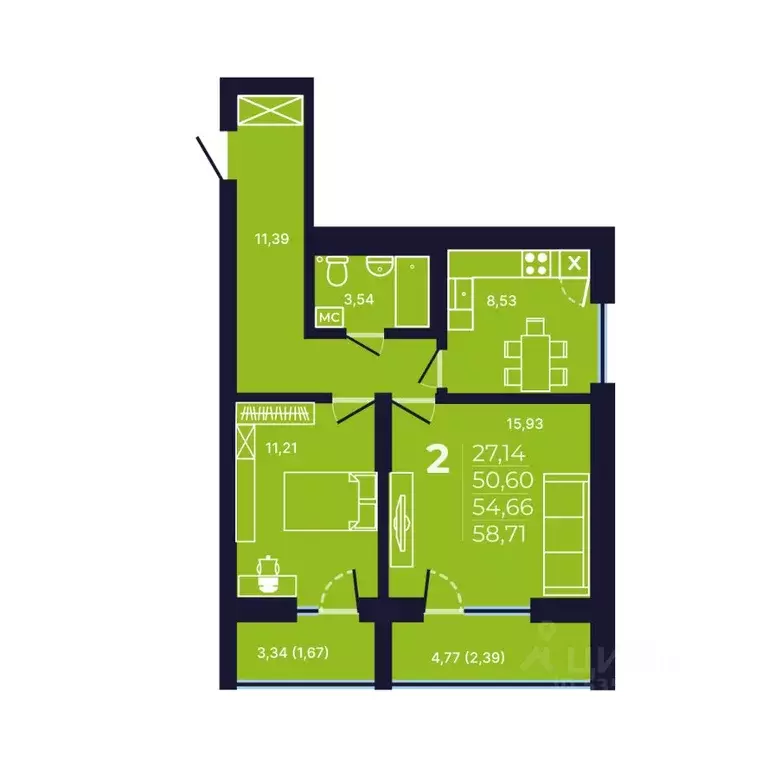 2-к кв. Башкортостан, Уфа ул. Майора Доставалова, 7 (55.0 м) - Фото 1
