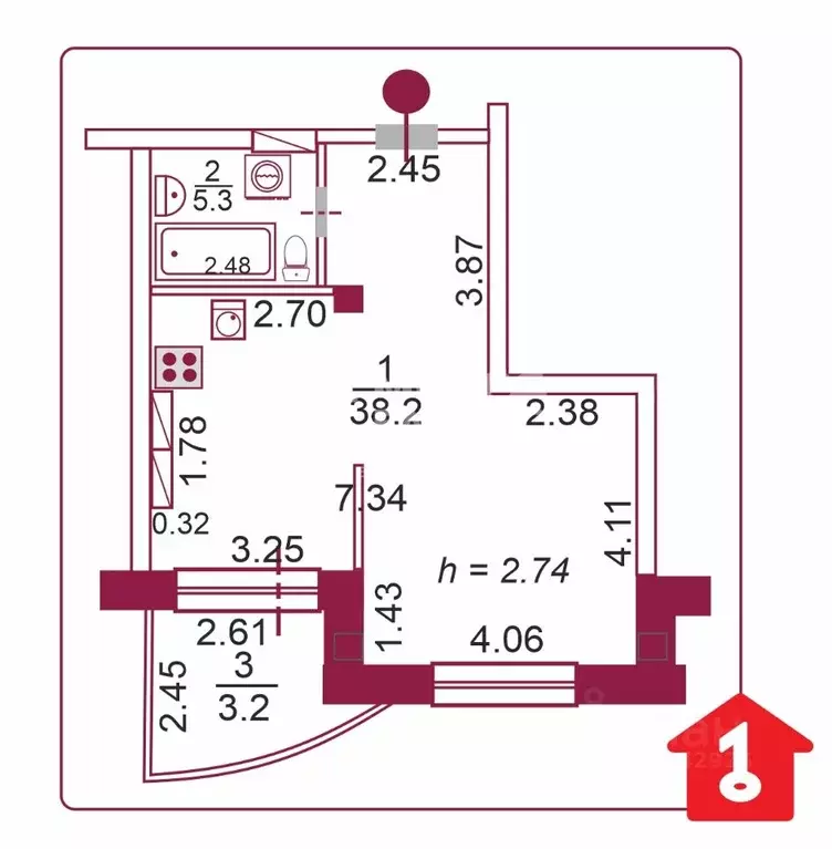 1-к кв. Омская область, Омск ул. 9-я Линия, 195 (43.5 м) - Фото 1