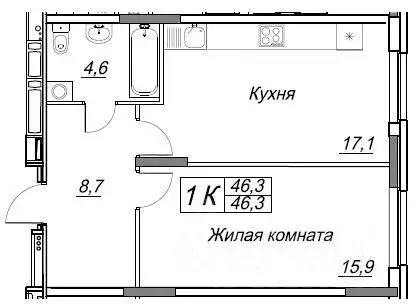 1-к кв. пермский край, пермь ул. татьяны барамзиной, 32в (46.3 м) - Фото 1