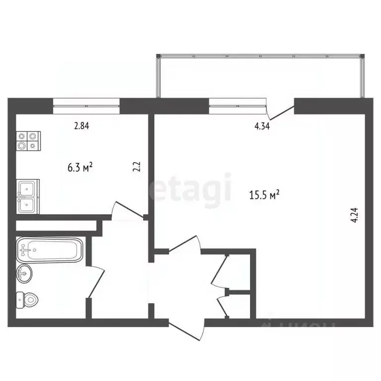 1-к кв. Челябинская область, Челябинск просп. Победы, 336 (29.6 м) - Фото 2