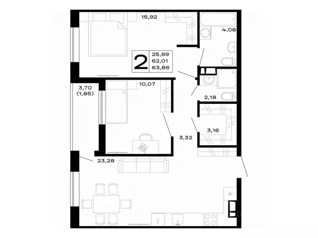 2-к кв. Адыгея, Майкоп Горные Высоты жилой комплекс (63.86 м) - Фото 1