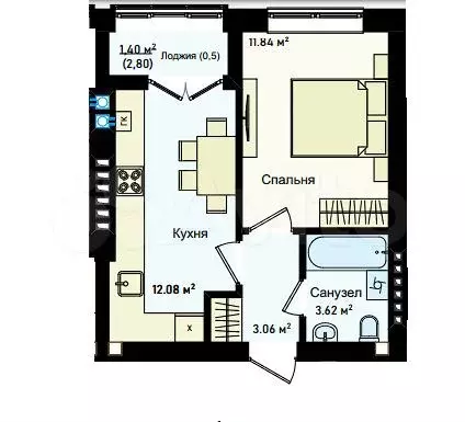1-к. квартира, 33,5 м, 2/4 эт. - Фото 0