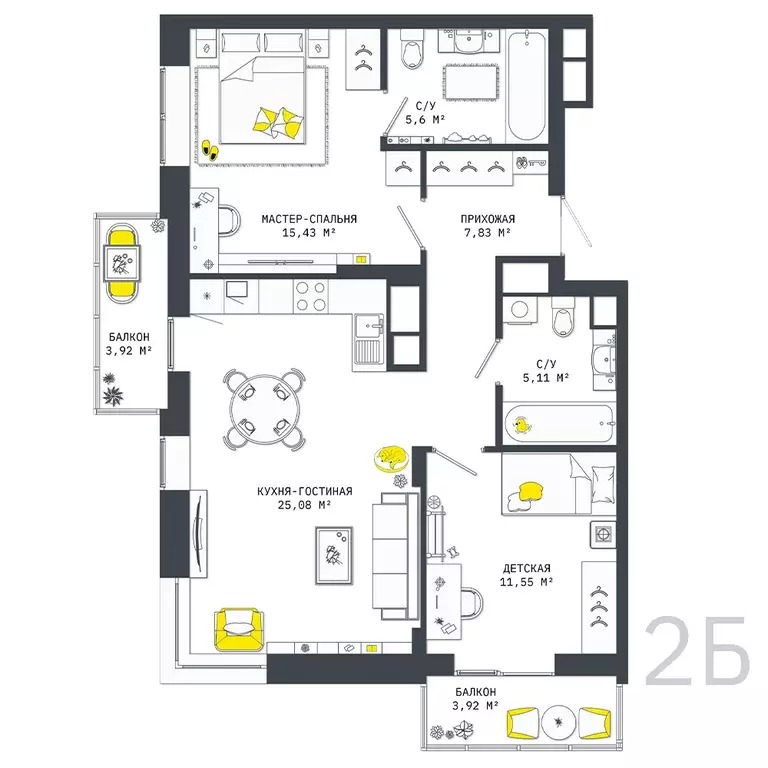 2-к квартира, 78.44 м - Фото 0