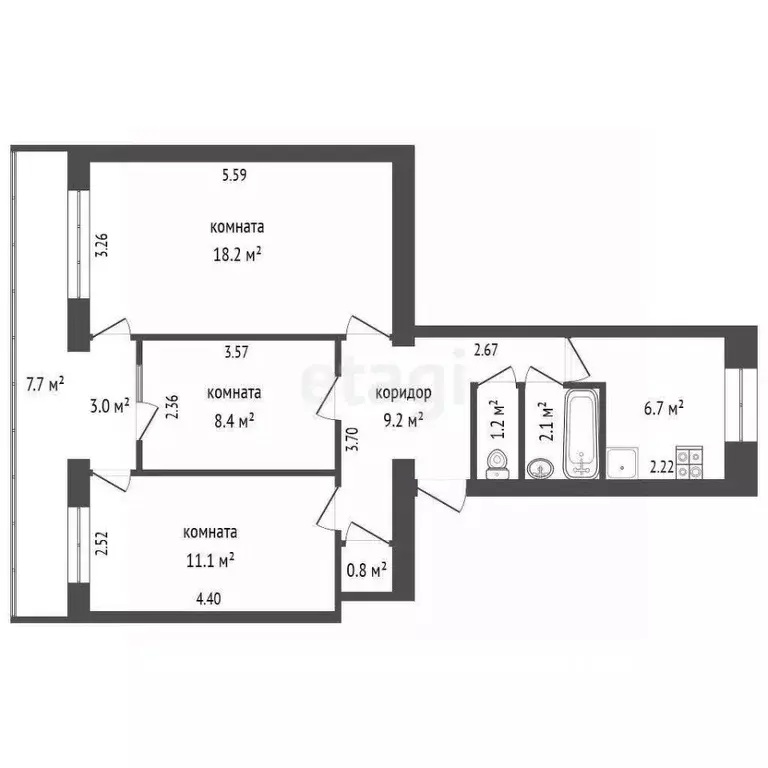 3-к кв. Крым, Саки ул. Симферопольская (57.7 м) - Фото 1