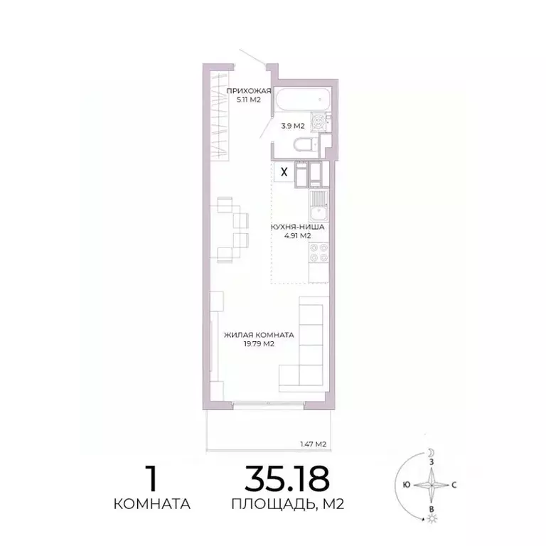1-к кв. Пензенская область, Пенза Побочинская ул., с18 (35.18 м) - Фото 1