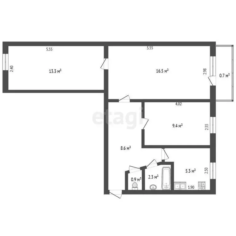 3-комнатная квартира: Комсомольский, 1-й микрорайон, 31 (56.3 м) - Фото 0