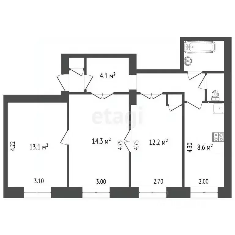 3-к кв. Вологодская область, Череповец ул. Металлургов, 1 (61.8 м) - Фото 1