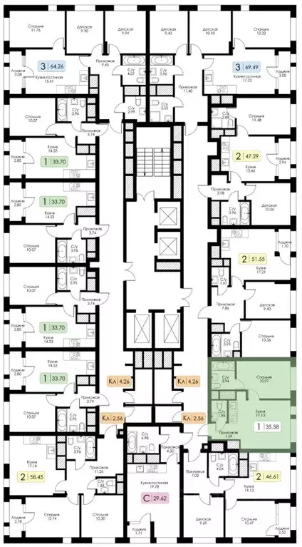 1-к кв. Тульская область, Тула Один жилой комплекс (35.58 м) - Фото 2