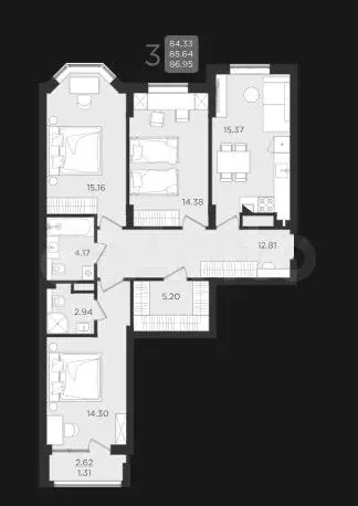 3-к. квартира, 85,7 м, 4/9 эт. - Фото 1