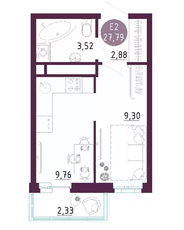 Студия Тульская область, Тула ул. Купцов Гречихиных, 12 (27.79 м) - Фото 0