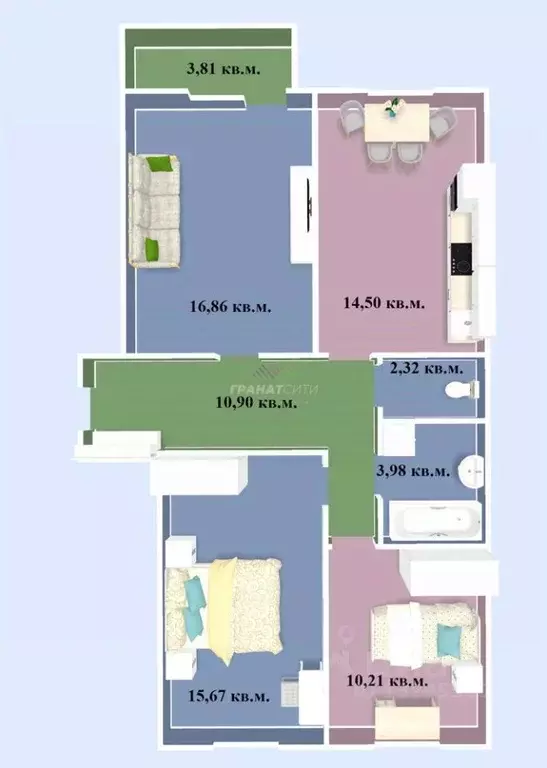 3-к кв. Омская область, Омск ул. Завертяева, 18к11 (78.25 м) - Фото 1