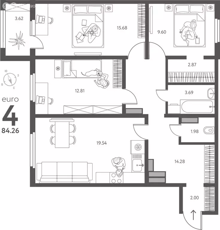 3-комнатная квартира: Липецк, улица Перова, 2Г (84.26 м) - Фото 1