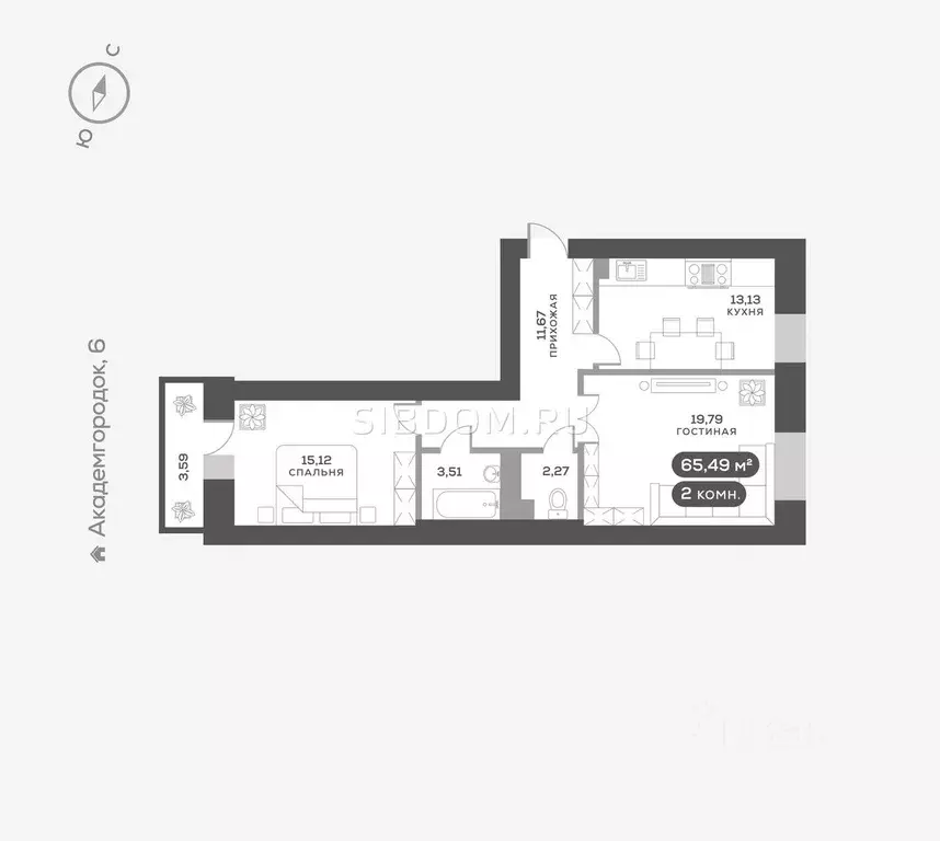 2-к кв. Красноярский край, Красноярск ул. Академгородок, 80 (65.4 м) - Фото 1