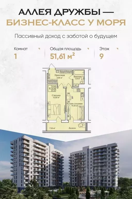 1-к кв. Крым, Евпатория городской округ, Заозерное пгт  (51.61 м) - Фото 0